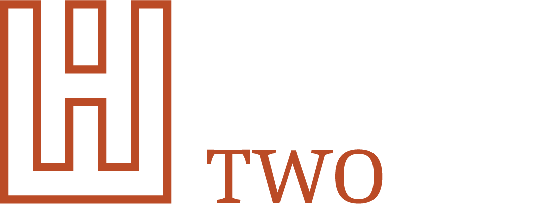 two logos on a white and orange background